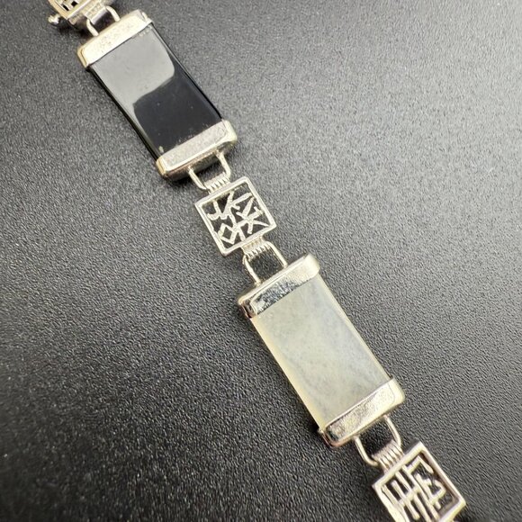 Multi-Stone 18K Gold Plated Bracelet With Chinese Symbols & Polished Natural Gem - Picture 9 of 12